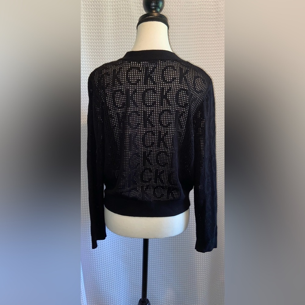 CALVIN KLEIN sheer black buttoned cardigan all over Logo size Large - Picture 8 of 9